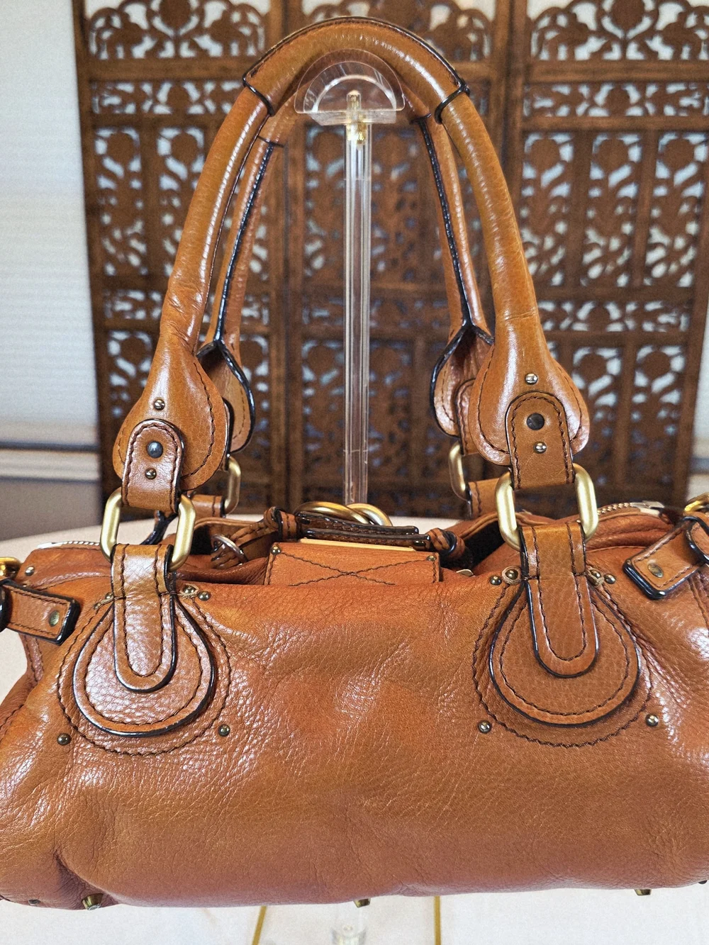 2006 Chloé Paddington Satchel Cognac Pebbled Leather-Lock and Key w COA.